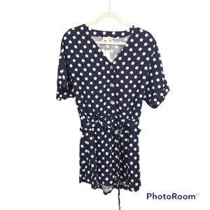 The Korner blue and white polka dot short sleeve romper size S NWT